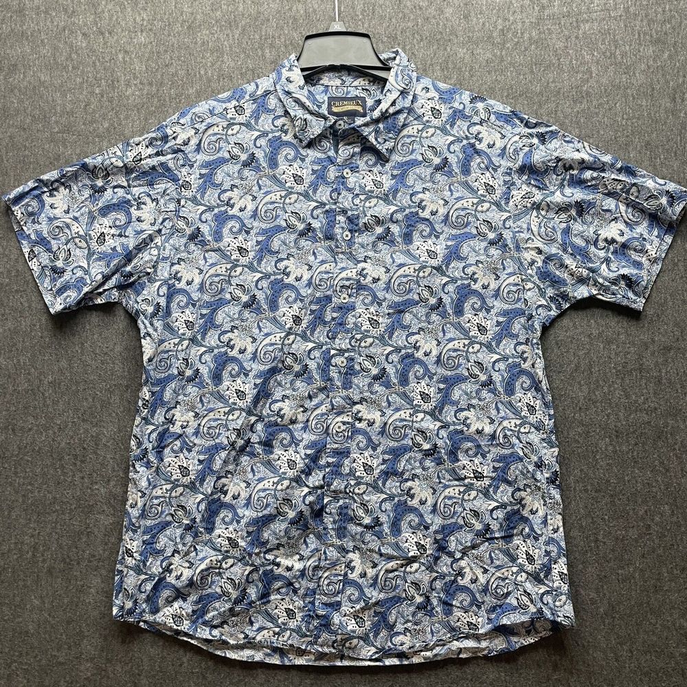 Cremieux Premium Denim Button Up Shirt Adult XL Long Sleeve Blue Paisley Printed